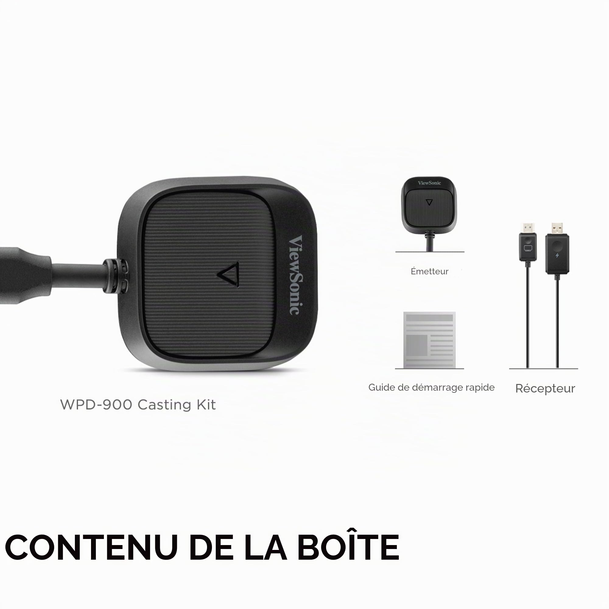ViewSonic WPD-900 Kit de Diffusion Écran sans Fil, Partage d’Écran 1080p Full HD, Chargement USB-C, Compatible Miracast & AirPlay pour Entreprises & Éducation
