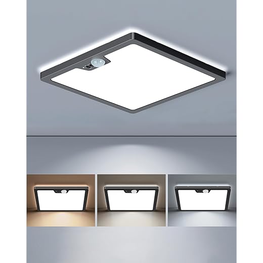 Annaror Motion Sensor Ceiling Light Wired, 3000K 4000K 5000K Selectable, 18W 1800LM Flush Mount Light Fixture with 3 Timer, Square Motion Ceiling Light for Closet Porch Stairs Hallway, White