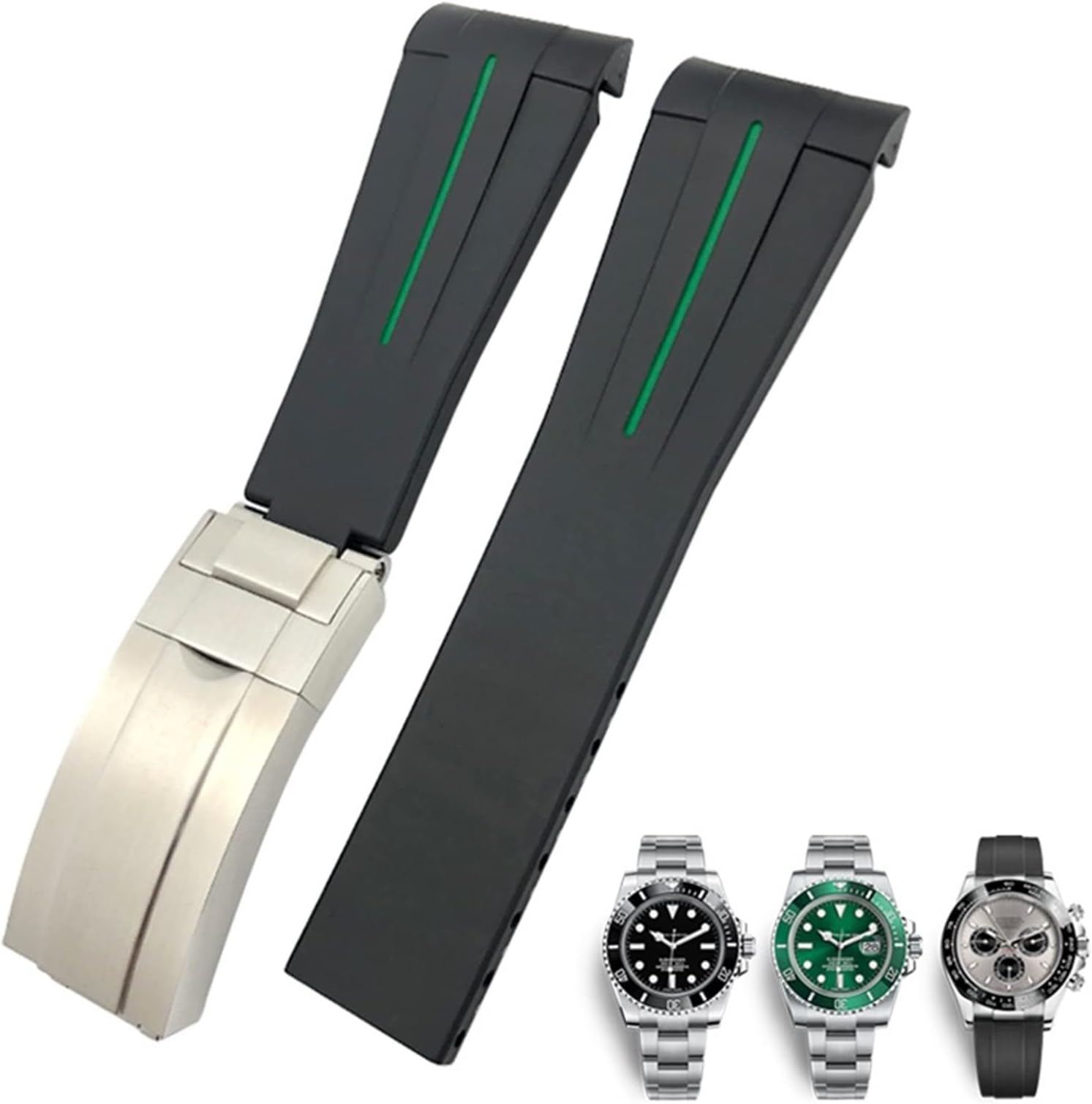 20mm 21mm Rubber Watch Strap Fit for Submariner Rolex Daytona GMT Seiko Hamilton Curved end Sport Watchband