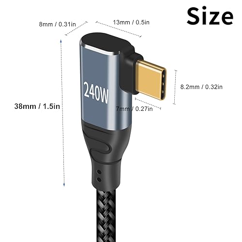 Miniatura 2 de Duttek Cable de carga USBC en ángulo recto de 6.6 pies6.6 ft, cable USB C de 240 W, cable de carga rápida, USB tipo C macho a macho, cable trenzado