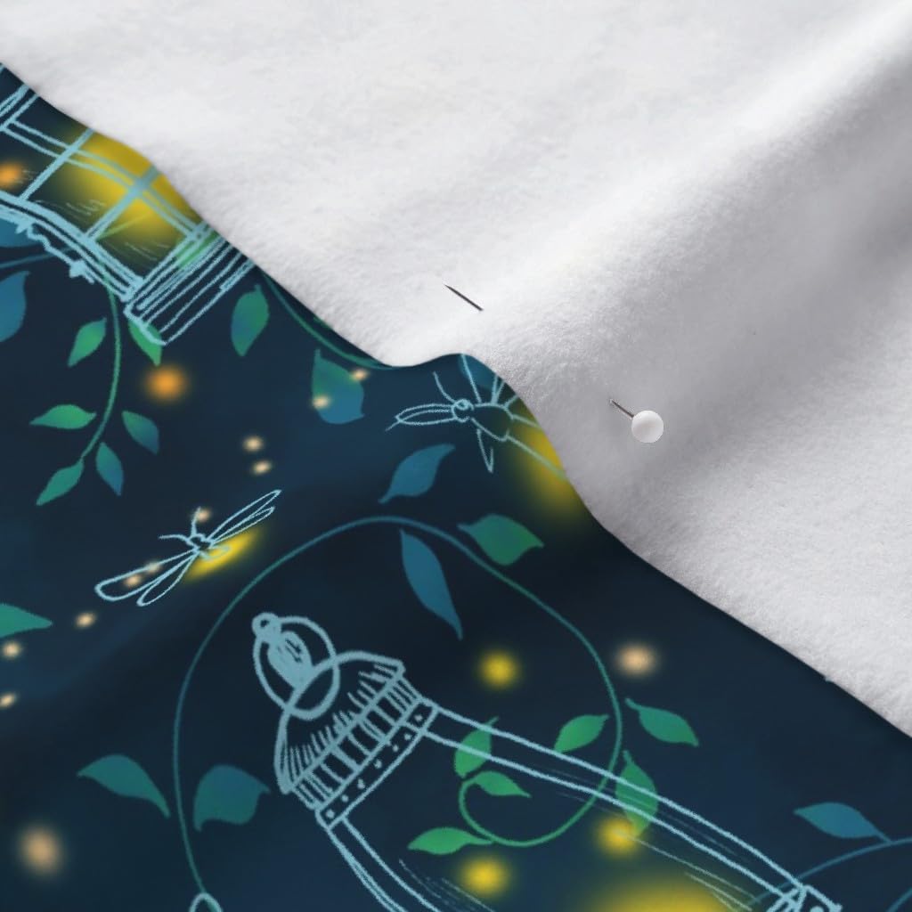 Spoonflower Fabric - Forest Smaller Summer Fireflies Magical Lightning Bug Printed on Polartec(R) Fleece Fabric by The Yard - Sewing Blankets Loungewear and No-Sew Projects