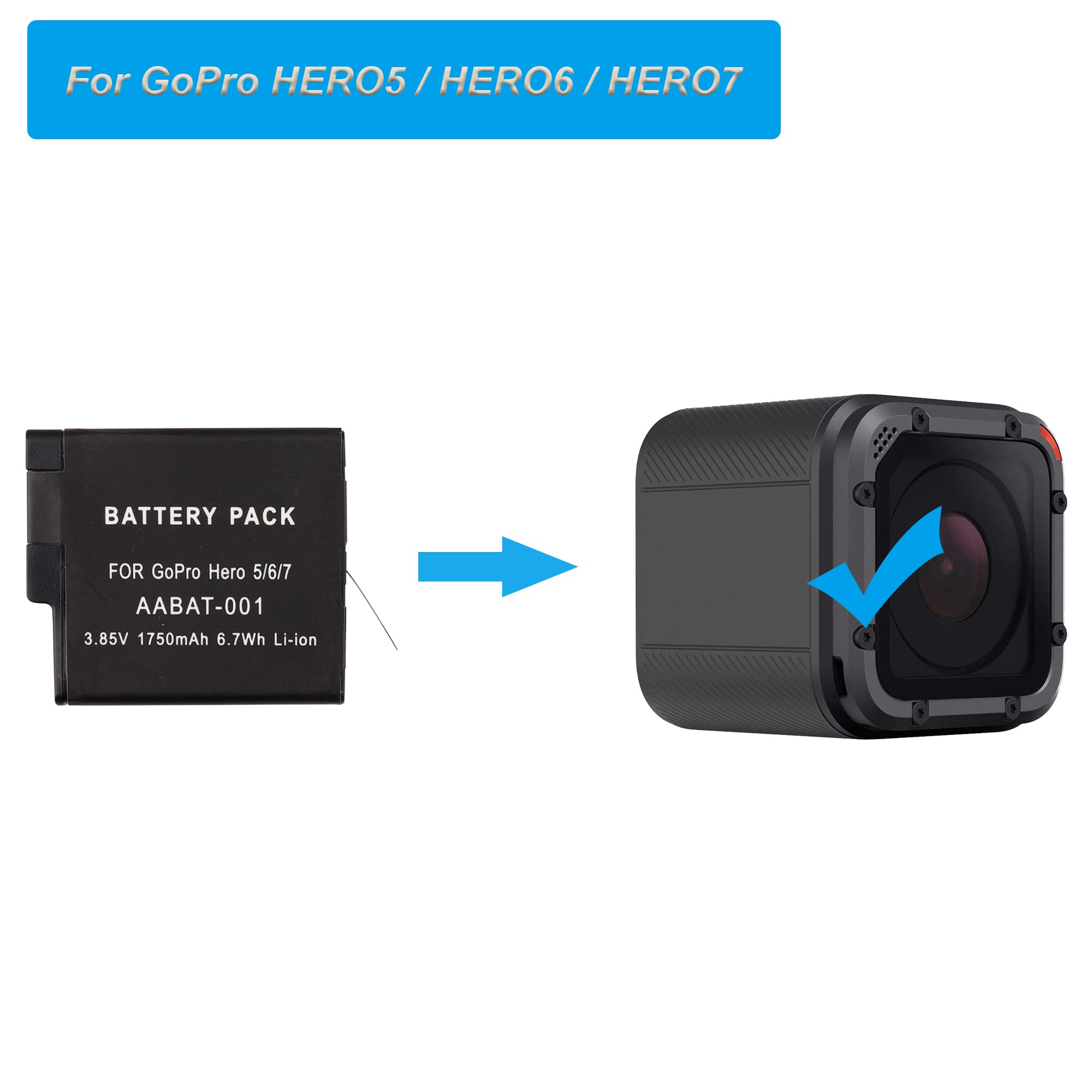 Batería de repuesto AABAT-001 compatible con GoPro HERO5, HERO6, HERO7