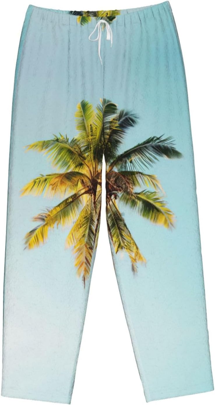 Palm Tree Print Cozy Christmas Pajama Pants,Flannel Pajama Bottoms,Cater To Various Body Types