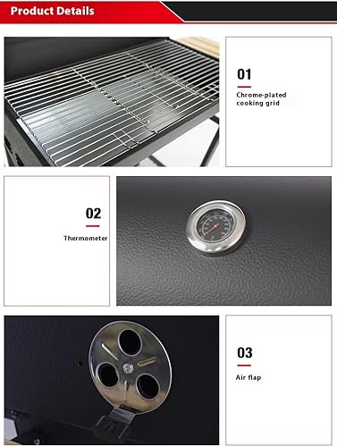 Miniatura 8 de Parrilla de carbón con dos mesas laterales, parrilla de barbacoa de acero resistente para pícnics al aire libre, patios traseros y fiestas