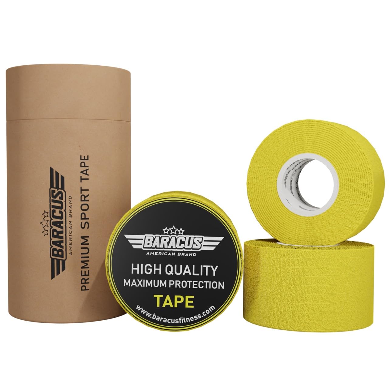 BARACUS Tape Crossfit Premium do podnoszenia ciężarów, bawełna elastyczna i odporna na wodę - bandaż sportowy, w komplecie z eleganckim opakowaniem, 7 m x 38mm (Canary Yellow)