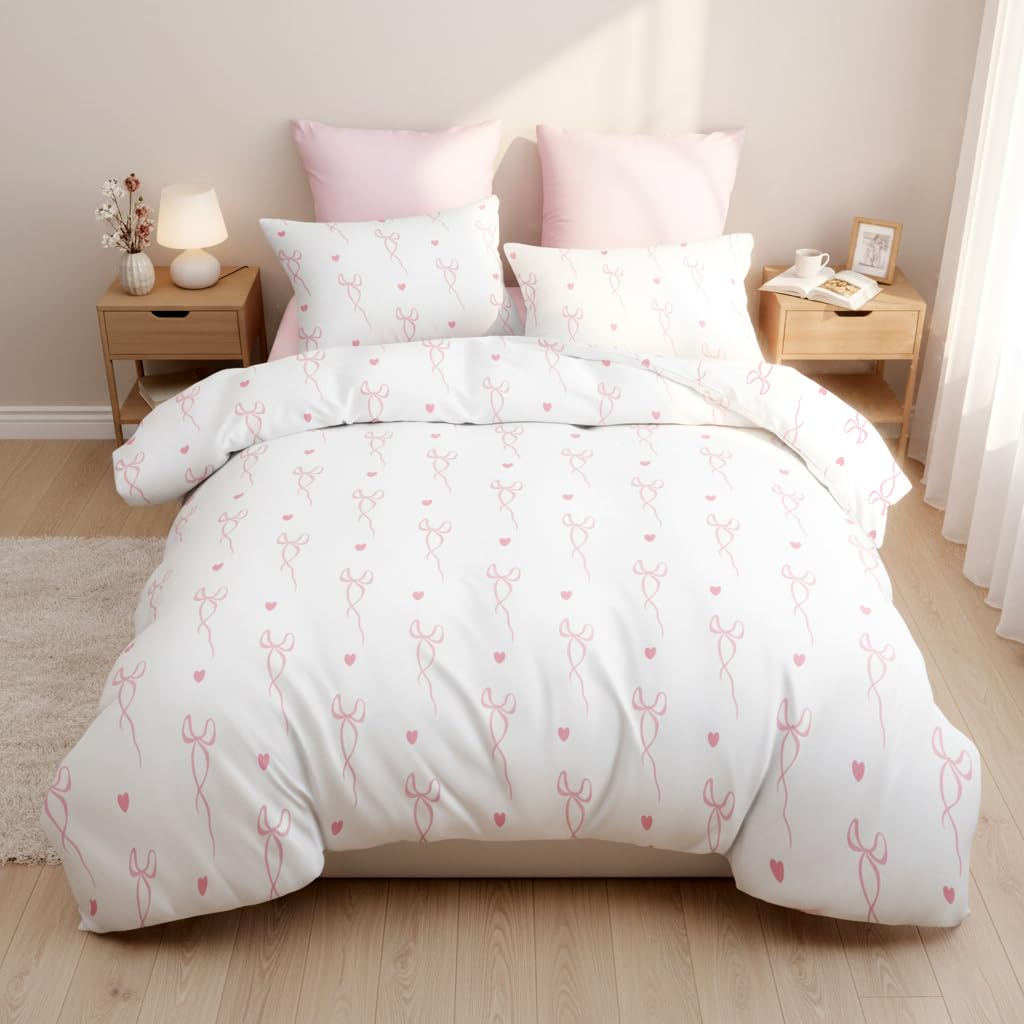 Covebett Bettwäsche Herzen Herz Bettbezug Set Microfaser Kawaii Aesthetic Mädchen Kinder Deckenbezug und Kissenbezug 80x80 mit Reißverschluss