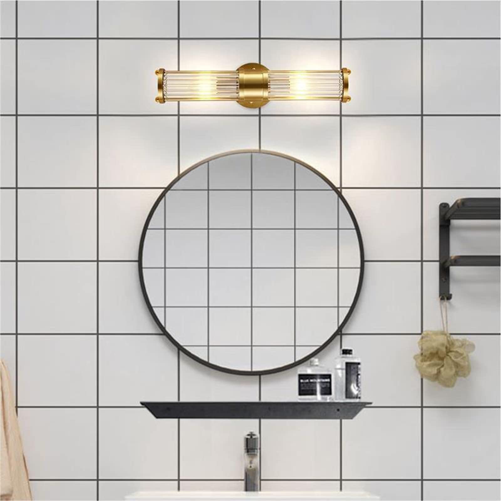 Messing Gold Kristall Wandleuchte,Kristallglas Licht & Gold Sockel Wandlampe,Wandleuchte Innen für Wohnzimmer,Badezimmer (2-flammig)