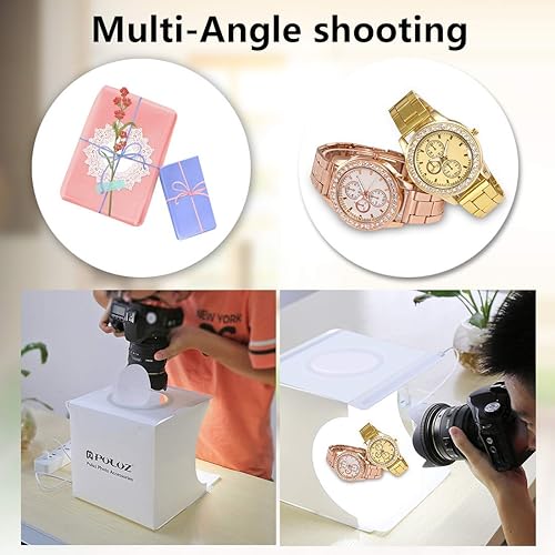 Miniatura 21 de PULUZ - Mini caja de estudio fotográfico, 20 cm, portátil, kit de tienda de campaña de luz para fotografía, luz blanca plegable, caja de luz con 20