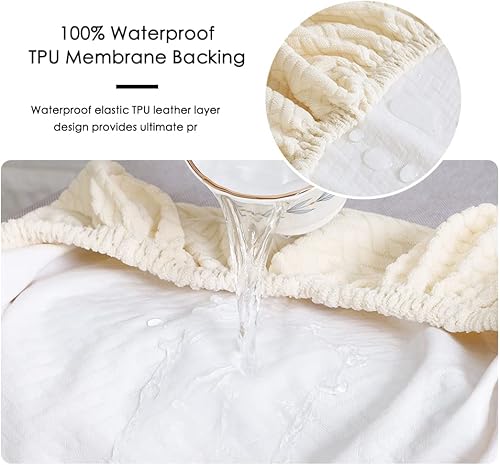 Miniatura 5 de FORCHEER Juego de 4 fundas para sillas de comedor y bancos, fundas de jacquard para sillas Parsons, lavables, impermeables, color beige