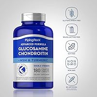 Vista 3 de Piping Rock Glucosamina condroitina MSM Plus cúrcuma 180 cápsulas Fórmula de doble fuerza Suplemento complejo avanzado Sin OMG, sin gluten