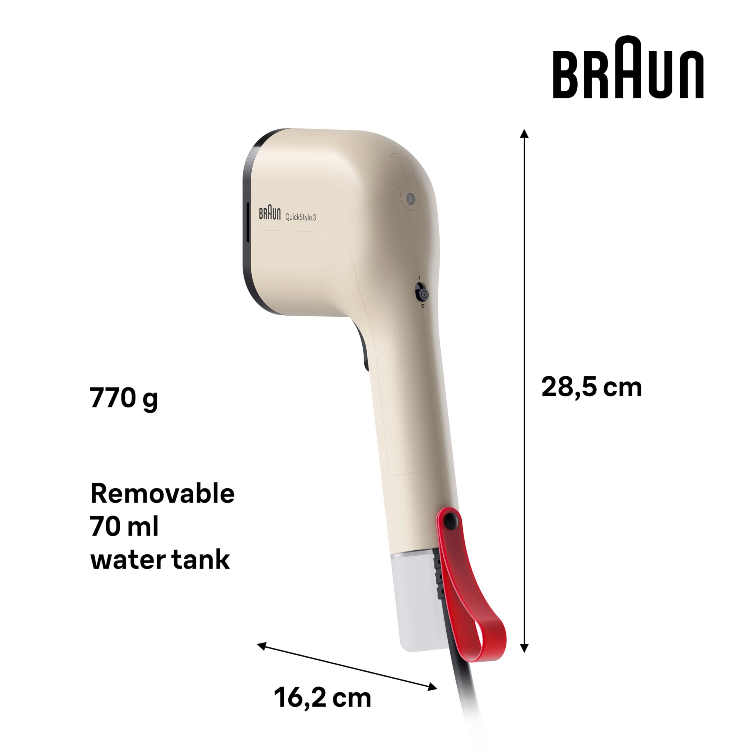 Braun QuickStyle 3 GS3012BG, kompakter und leichter Steamer, Dampfglätter mit schneller Aufheizung, Dampf 20 g/min, abnehmbarer 70 ml Tank, hitzebeständige Tasche, 1100W, Beige