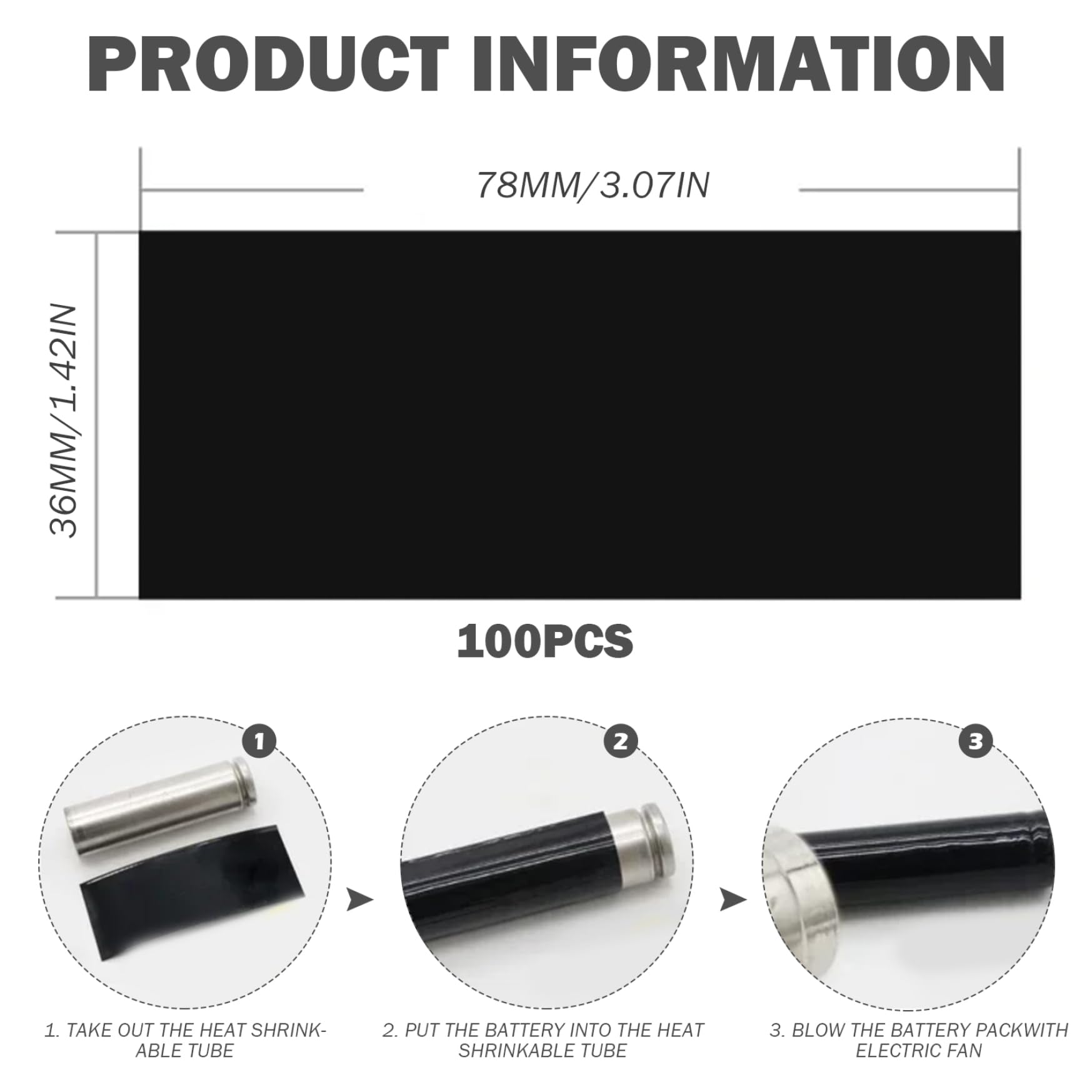21700 wraps de batterie, 100pcs enveloppe de batterie stable PVC TUBE THRINK RAPIR, Batterie thermique isolée Bouclier noir