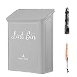 SUBEKYU Metal Magnetic Lint Bin for Laundry Room, Wall Mounted Lint Box Holder with Lid for Dryer,Light Grey