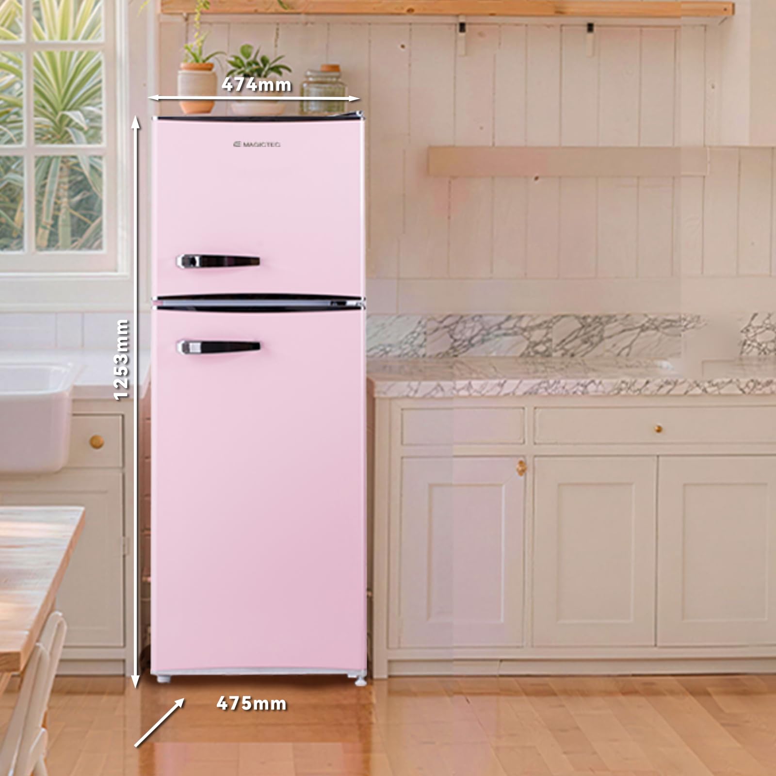 magictec Frigo vintage,Retro réfrigérateur congelateur | 120 L (88 L/32 L congelateur) | Low Frost | Combiné refrigerateur congélateur | Design vintage | Éclairage LED | Rose