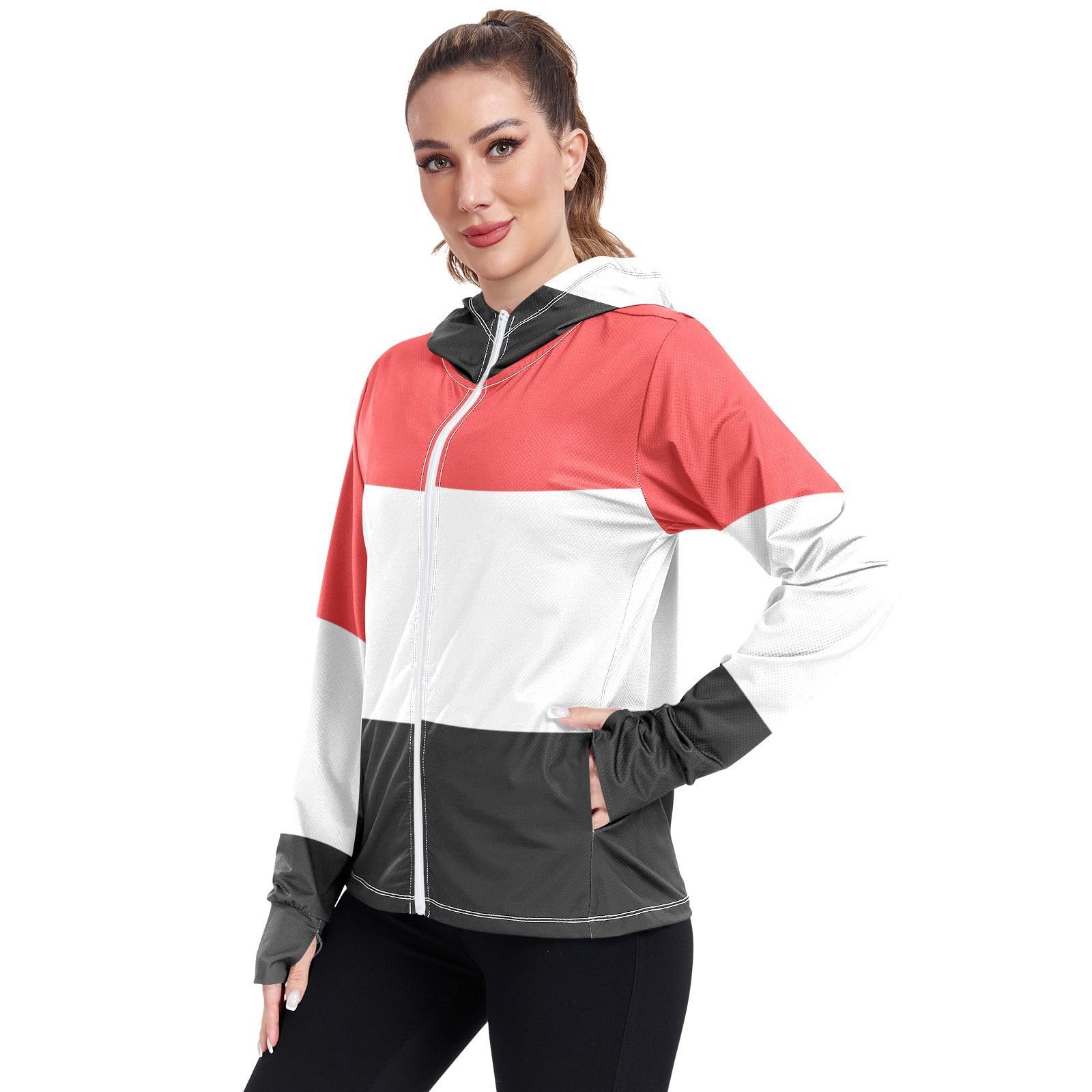 Yemen Flag Womens UPF 50+ Sun Protection Hoodie Jacket Lightweight Long Sleeve Sun Shirt with Pocket Multicoloured