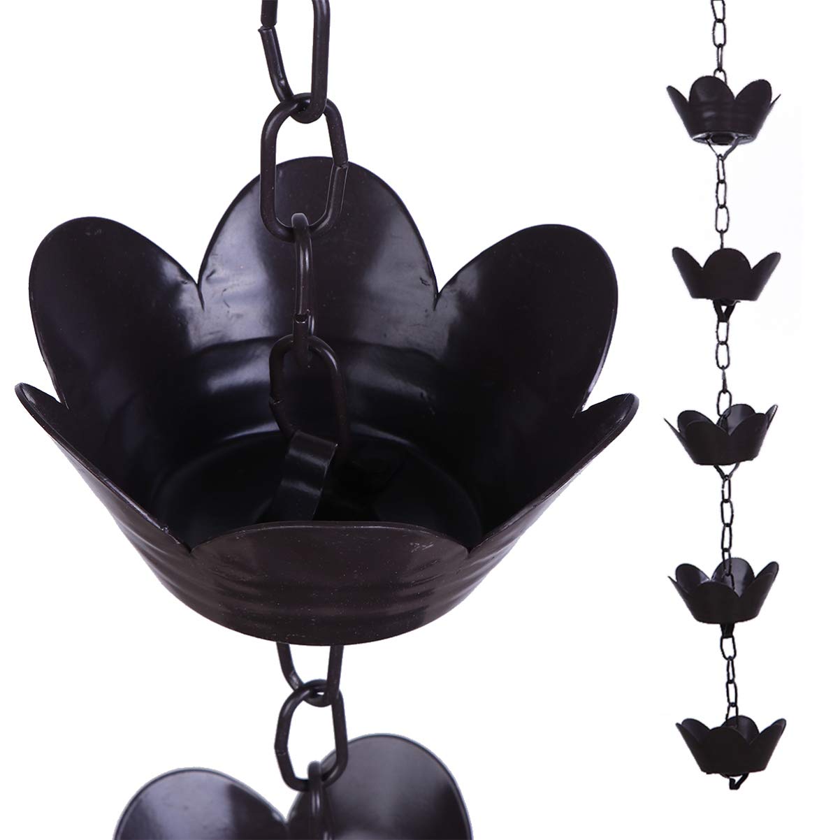Yardwe 39 Inch Rain Chain Lotus Black Decorative Chimes and Cups Replace Gutter Downpipe and Turn Leau de La Maison for a Stunning
