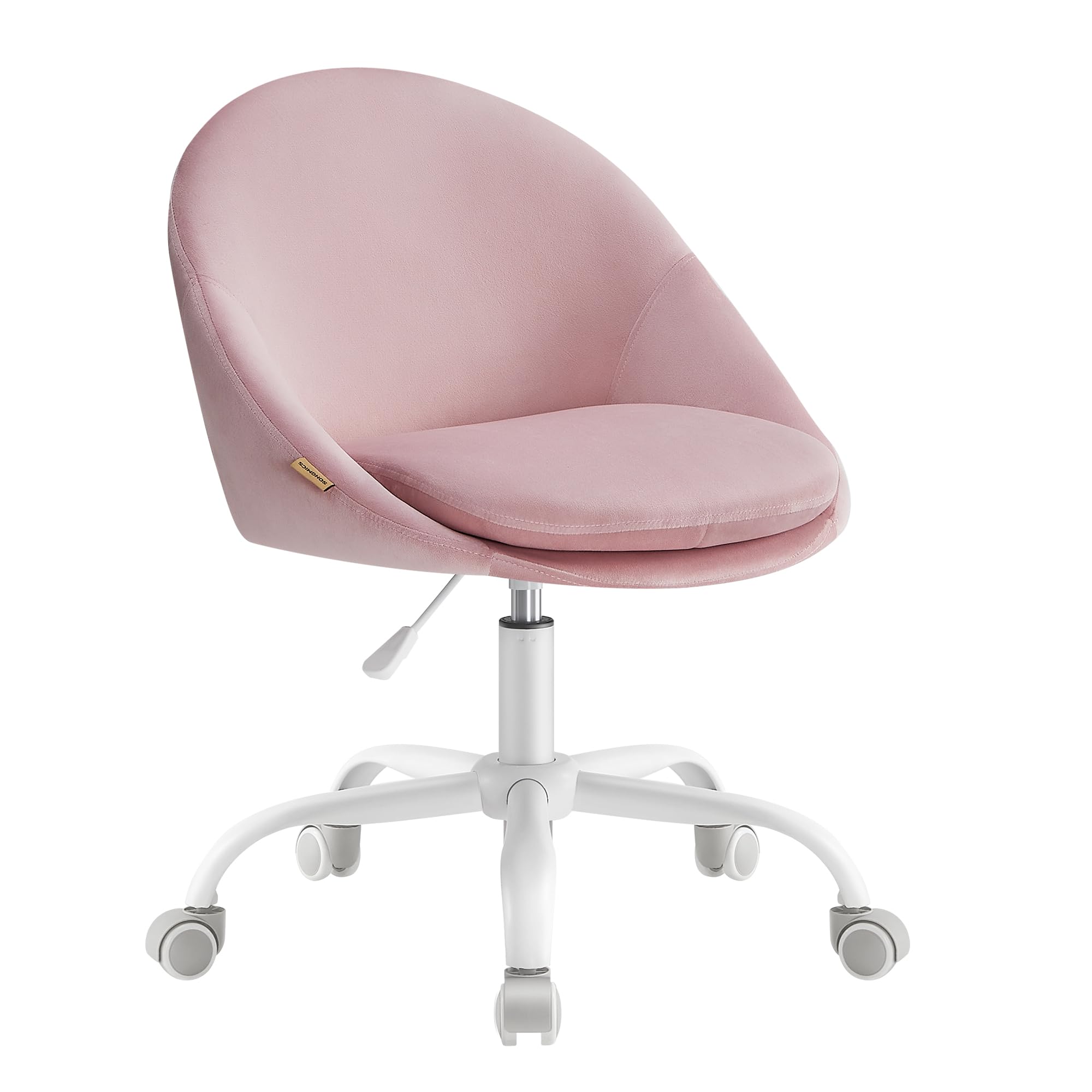 SONGMICS Sedia da Studio, Sedia Girevole di Velluto, Poltrona da Scrivania Imbottita in Gommapiuma Regolabile in Altezza, Studio, Camera da Letto, Rosa Gelatina OBG020R02