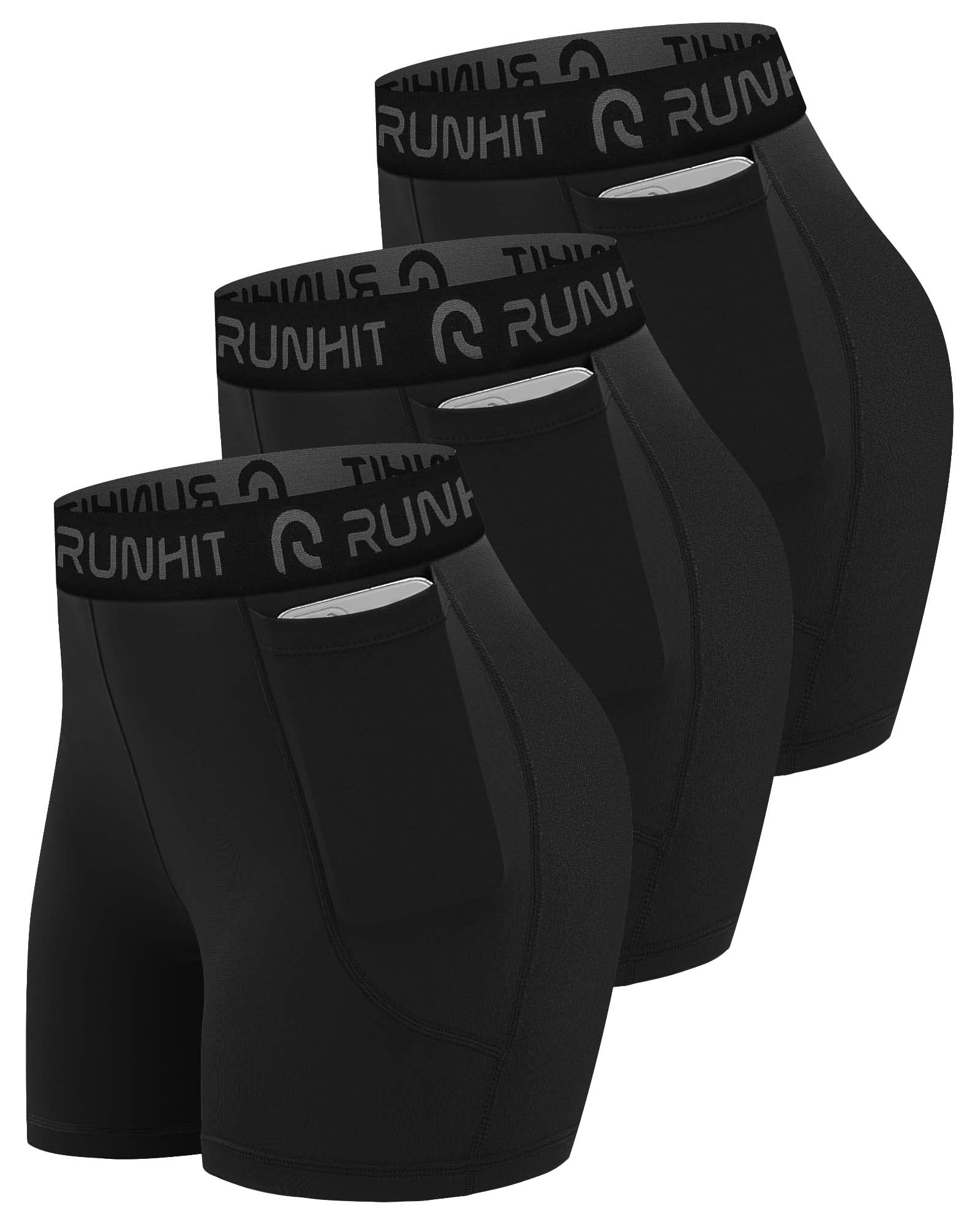 Runhit3 Pack Compression Shorts for Women High Waisted Yoga Shorts with Pockets Spandex Running Volleyball Shorts