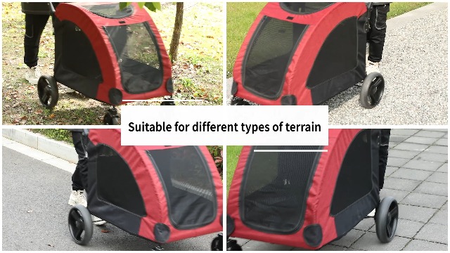 PawHut Pet Stroller Universal Wheel with Storage Basket Ventilated Foldable Oxford Fabric for Medium Size Dogs, Red - Image 8