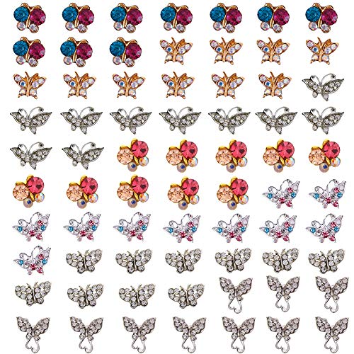 Ownsig 70Pcs 3D Colorful White Rhinestones Butterfly Nail Art Glitter Decoration Sticker DIY Set