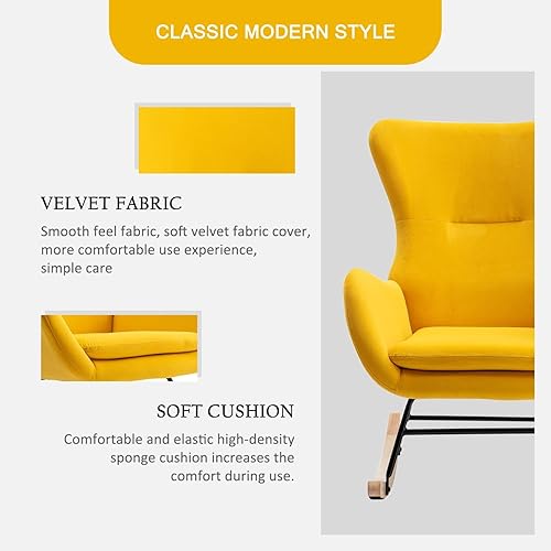 Miniatura 3 de Qtivii Mecedora moderna, cómoda silla de acento con respaldo alto y reposabrazos, balancín de guardería para sala de estar, dormitorio (amarillo)