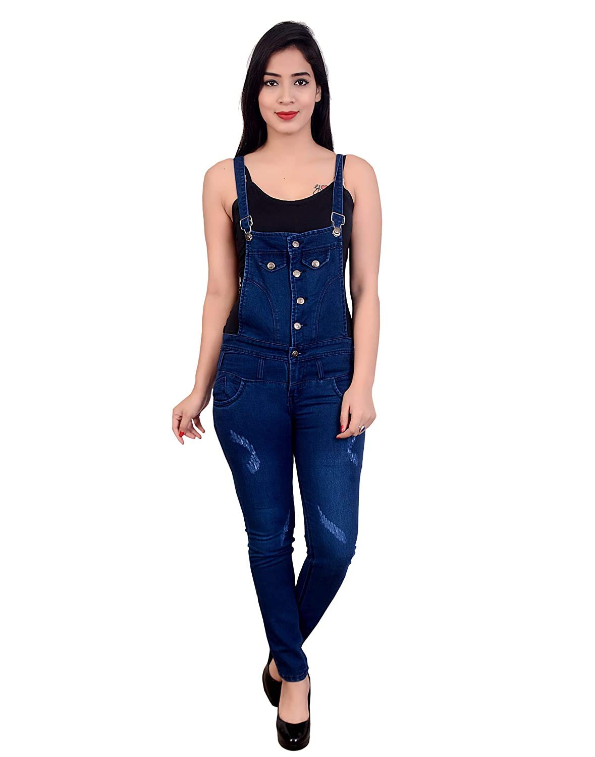 Denim Solid Casual Dungaree for Women (Blue)-image-5