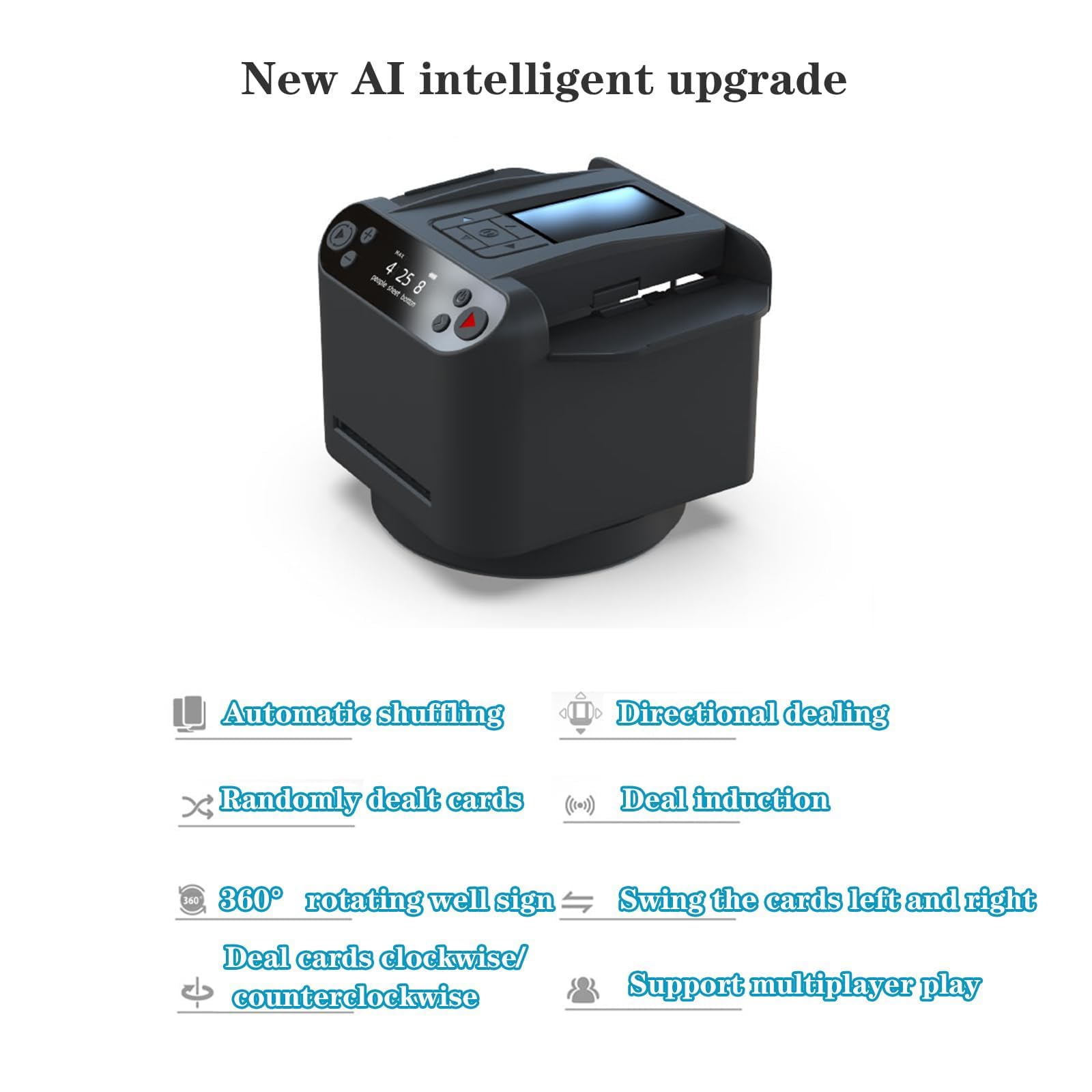 Rivenditore di carte e Shuffler 2 in 1 con rotazione a 360 gradi, 4 pulsanti wireless, ricaricabile per giochi di carte