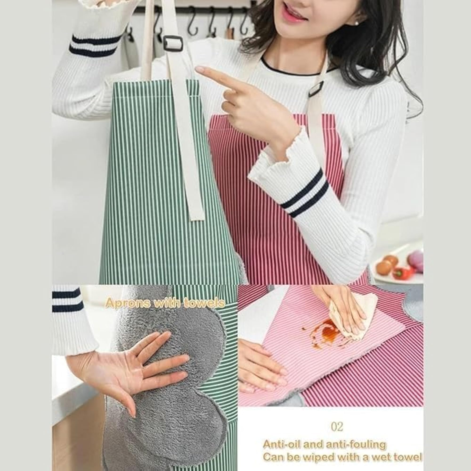 Unisex Striped Kitchen Apron with Pocket