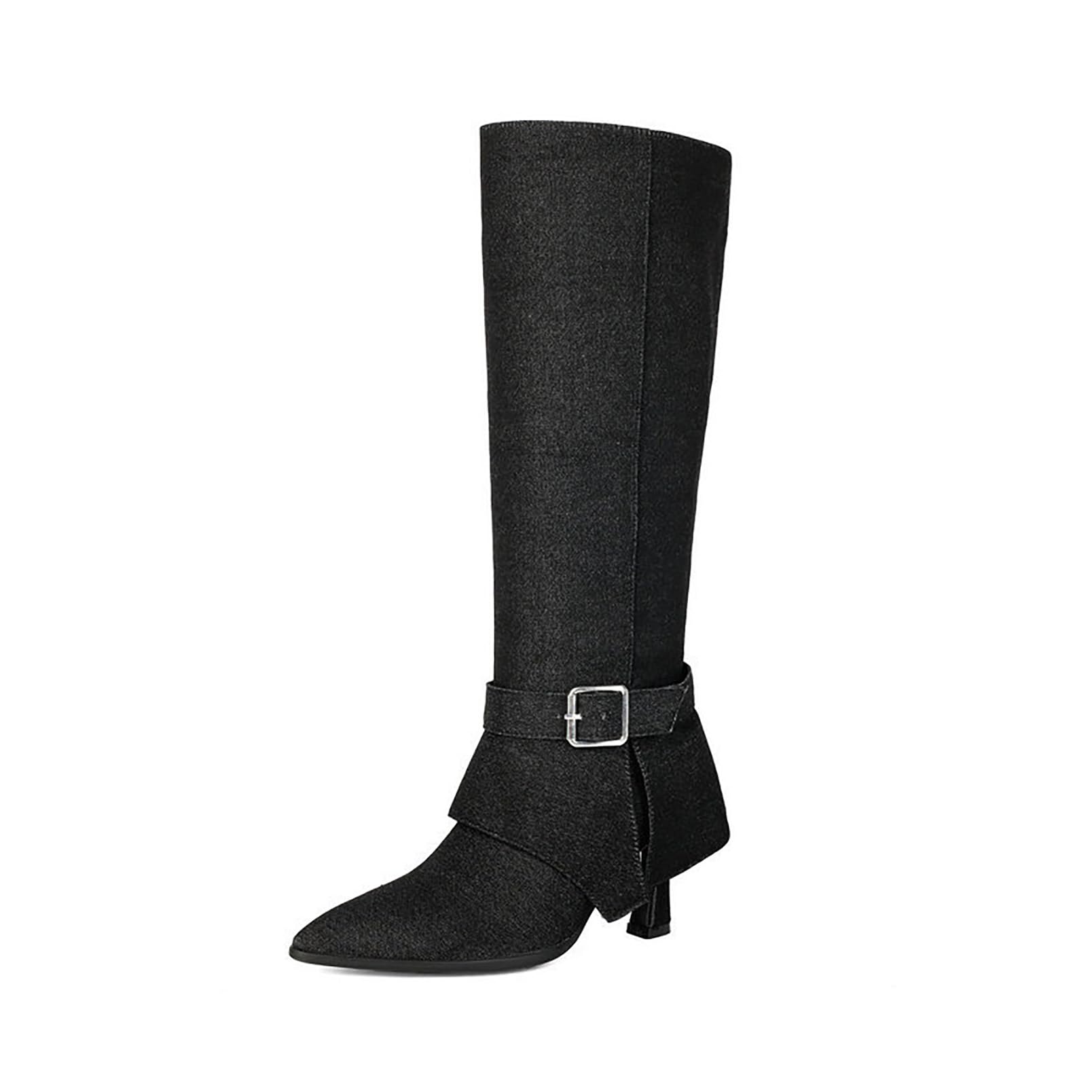 Generico Stivali Donna Alti Scarpe PU Tacco Largo Moda Casual Autunno Inverno