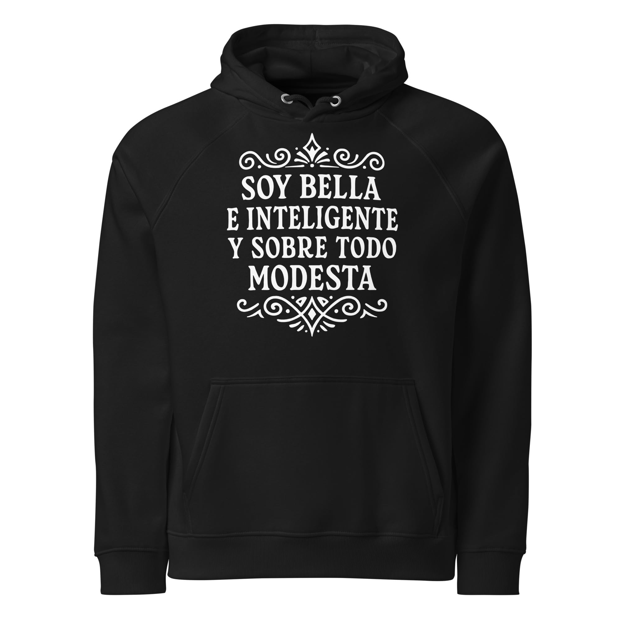 Skromna damska bluza z kapturem z nadrukiem graficznym z tekstem, kieszenią kangura, długi rękaw, beżowy, szary, czarny