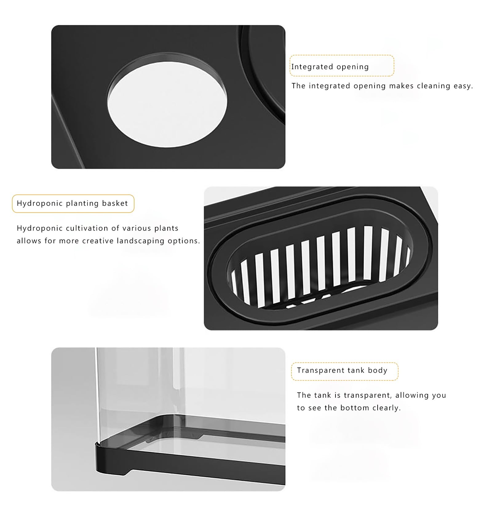 TaLcuS Acquario con Filtro e Luce, Kit Acquario Piccolo, Acquario Rettangolare con Luce LED, Sistema di filtraggio a Vassoio(Black,37.6 * 21 * 21cm)