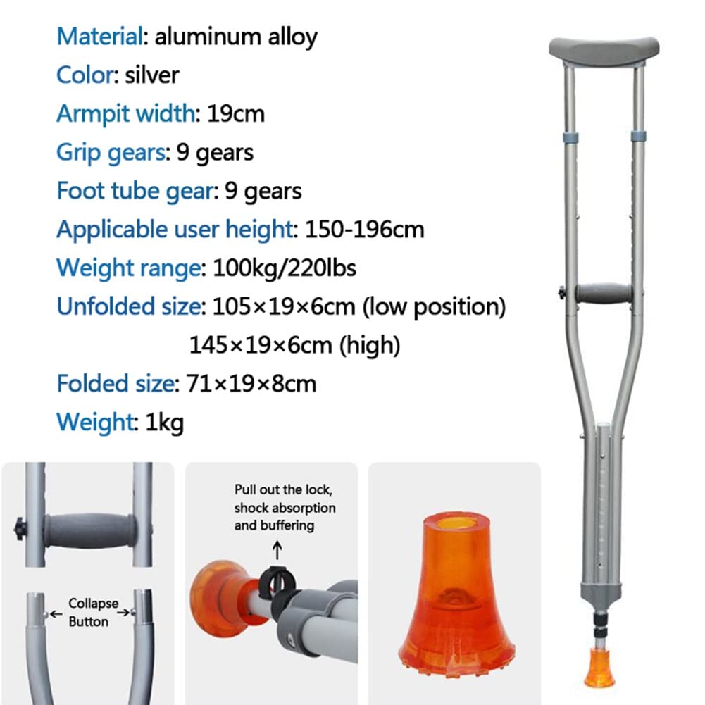 Stampelle per Adulti, stampelle Pieghevoli ascellari (1 Paio), stampelle in Alluminio Leggero per Viaggi o Lavoro, Accessori per la Mobilità Medica per disabili