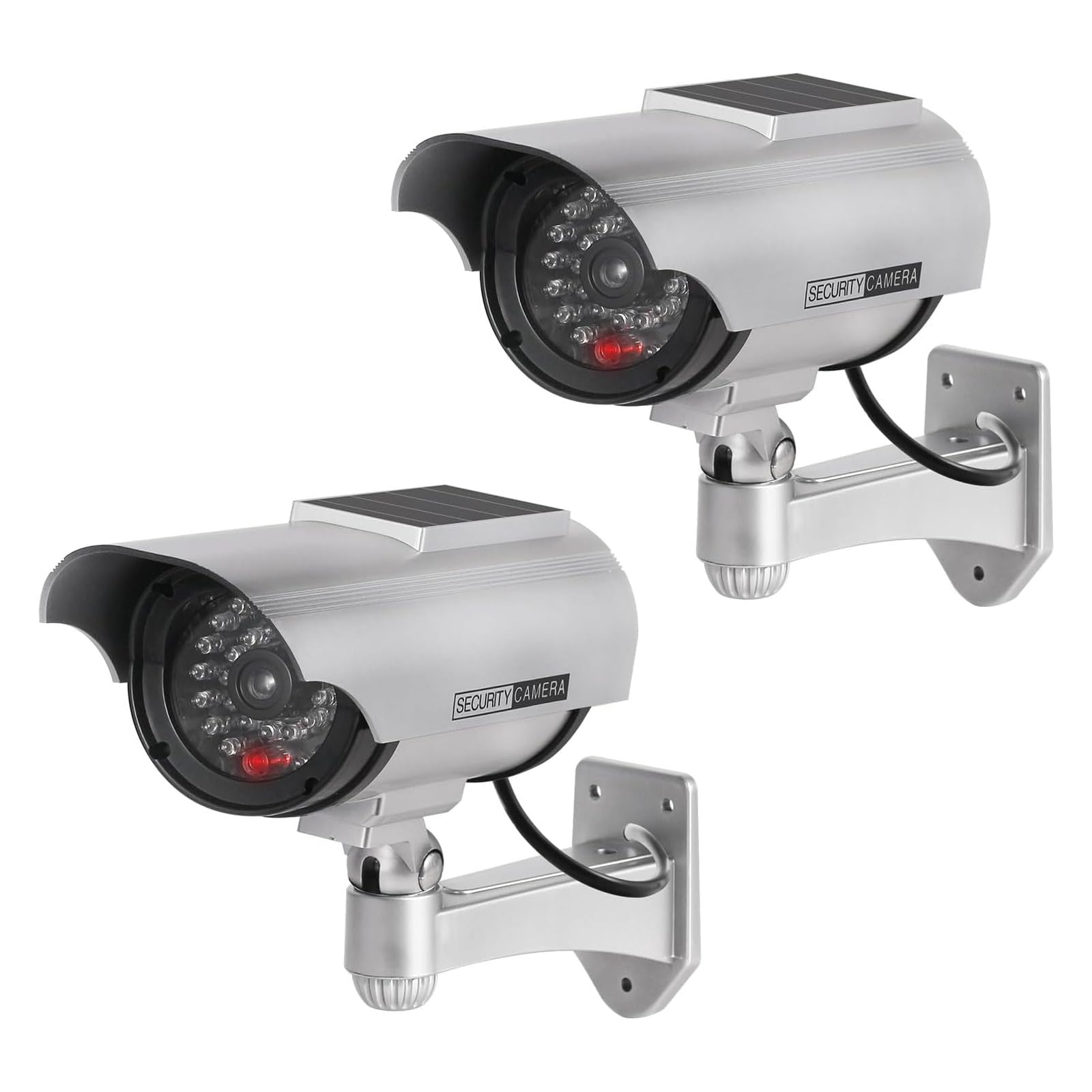 ERWEY 2 pièces Caméra Solaire LED Flash caméra virtuelle, caméra de sécurité Solaire CCTV analogique Surveillance virtuelle caméra de sécurité, Argent