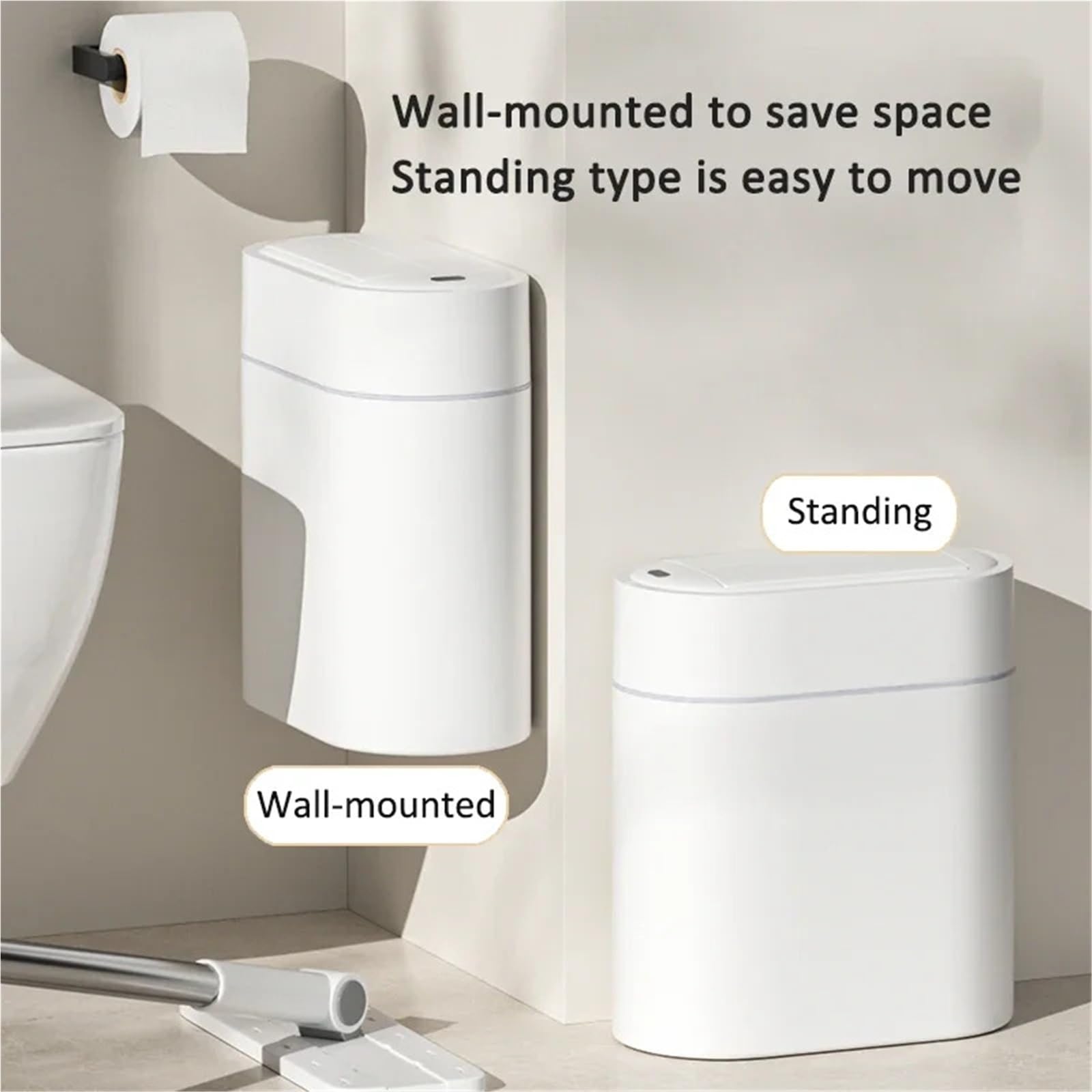 Cestino, Pattumiera con sensore intelligente bidirezionale da 7/9 litri coperchio, montaggio a parete, cestino per WC a fessura stretta, per cucina, pattumiera a induzione per il Bagno(9L-battery)