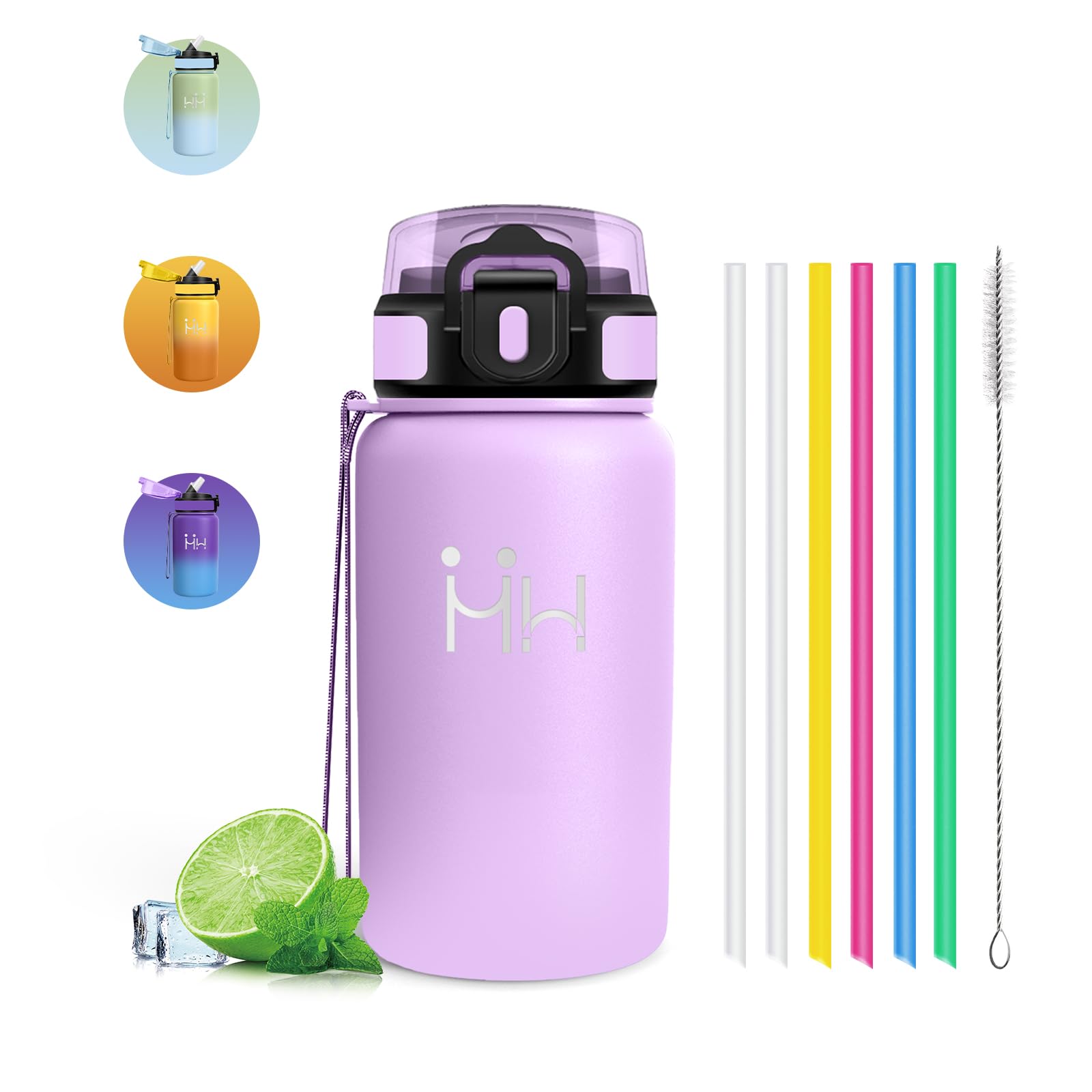 Mujigaga Borraccia Termica - 500 ml - Borraccia Acciaio Inox - Borracia con Cannuccia - Senza Perdite- Borracce Bambini - Mantiene Caldo per 12 Ore/Freddo 24 Ore, Termos per Campeggio, Uffici, Scuole - 2