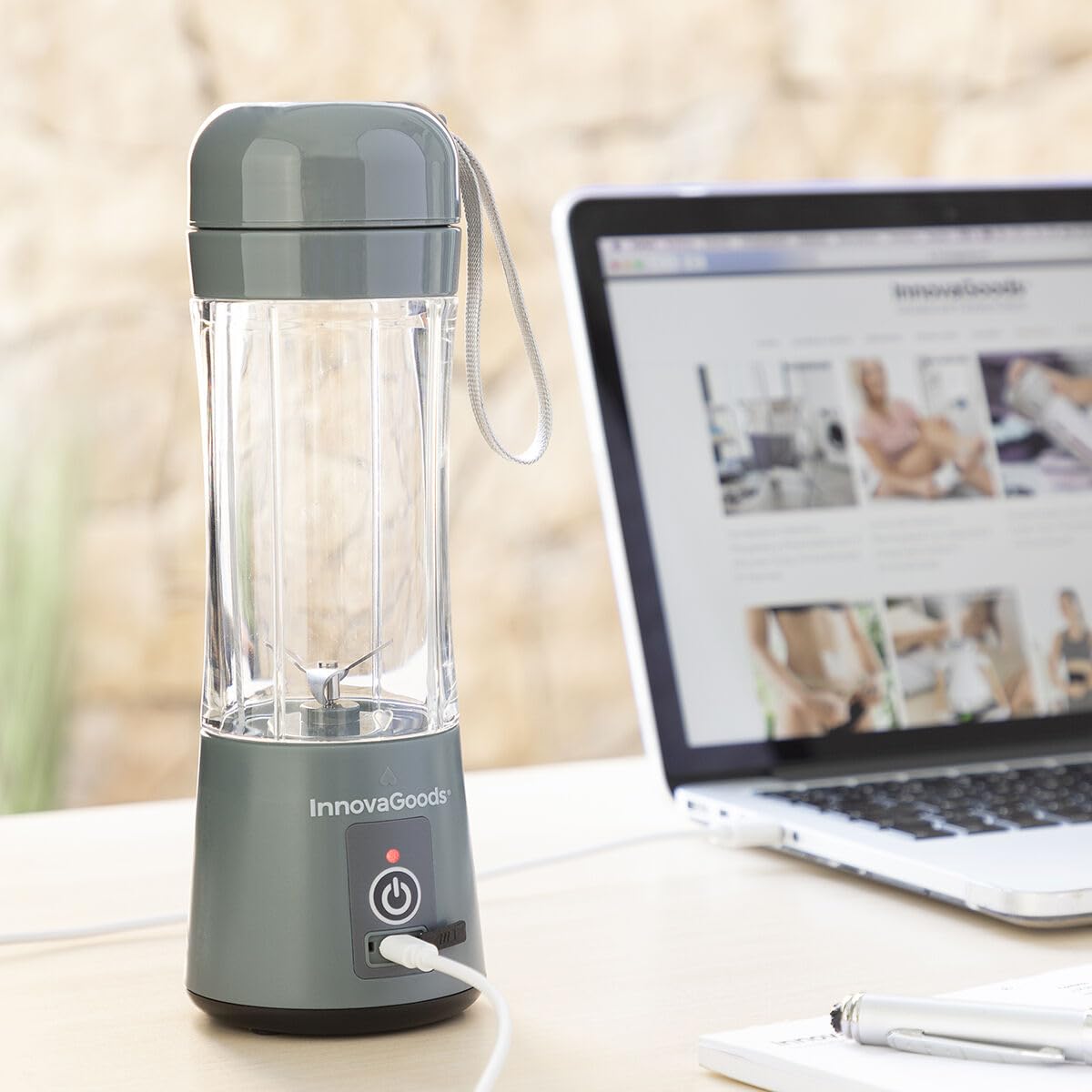 InnovaGoods® Mixer à Smoothie portable, Mixeur blender de 380 ml de capacité et 17000 tr/min. Mixeurs pour jus et smoothies, Mixeur portable idéal pour le Smoothie Maker, la détox, les purées pour b