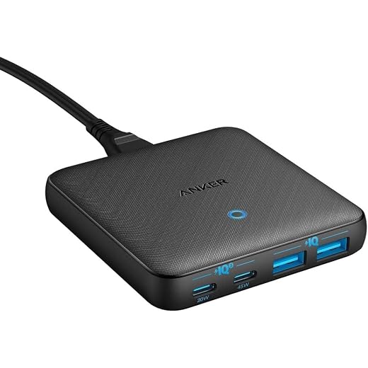 Anker USB C snabbladdare, PowerPort Atom III Slim 65W 4 Port PIQ 3.0 GaN väggladdare med dubbla USB C portar för MacBook, bärbara USB C-datorer, iPad Pro, iPhone, Galaxy S21 och mer
