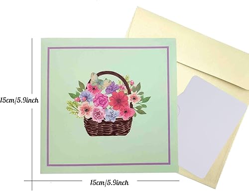 Miniatura 3 de Agoer Tarjeta de felicitación desplegable, cesta de flores, tarjeta de felicitación 3D para novia, esposa, madre, abuela, día del profesor, día de