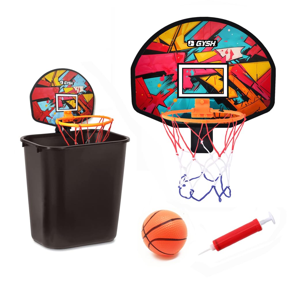 GYSH Trash Can Basketball Hoop,Clip On Any Bin or Behind The Door ! Mini Hoop with Backboard, Ball & Pump，Classroom, Office Toys for Adults, Great Birthday Gift Idea (Red)