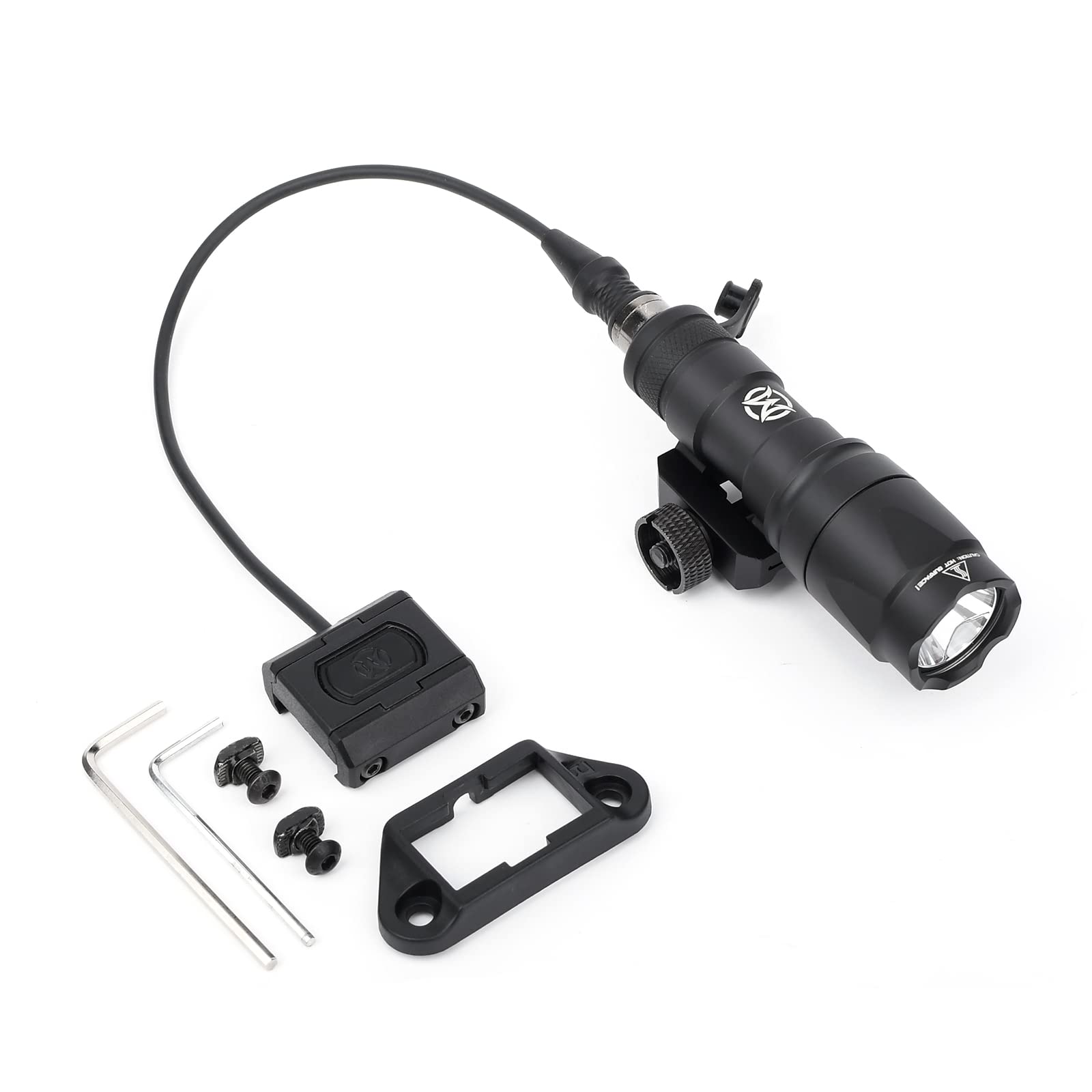M300A Lampe de poche tactique avec interrupteur de coussin de pression, lampe de reconnaissance de 600 lumens pour le système ferroviaire Mlok Keymod 20 mm Picatinny (Noir)
