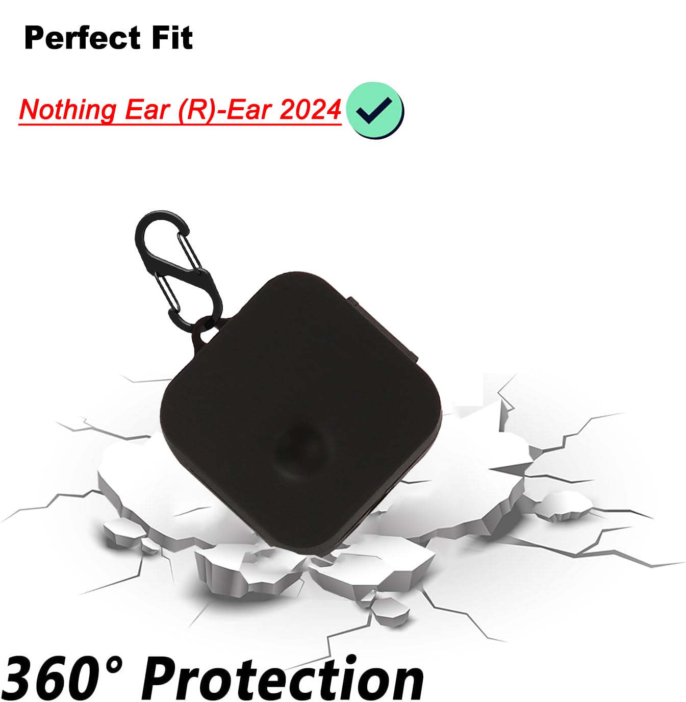 Nothing Ear (R)-Case 2024, etui ochronne i ochrona skóry ochrona przed wstrząsami, z brelokiem (czarny)