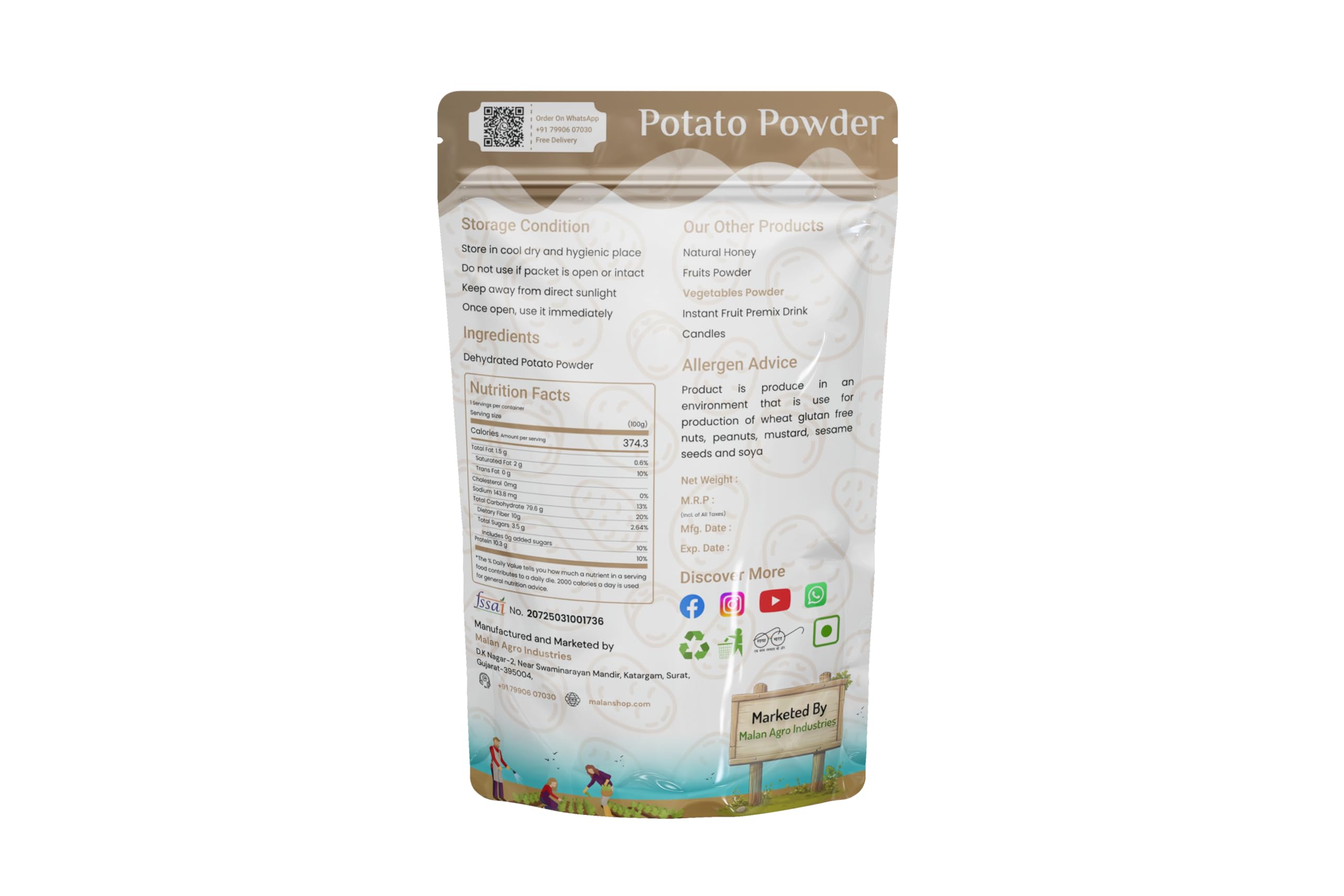 Malan Agro Industries Potato Powder 200g | Natural Thickening Agent for Gravies & Soups | Ideal for Cooking & Baking | Vegan, Gluten Free & Multipurpose Use 1