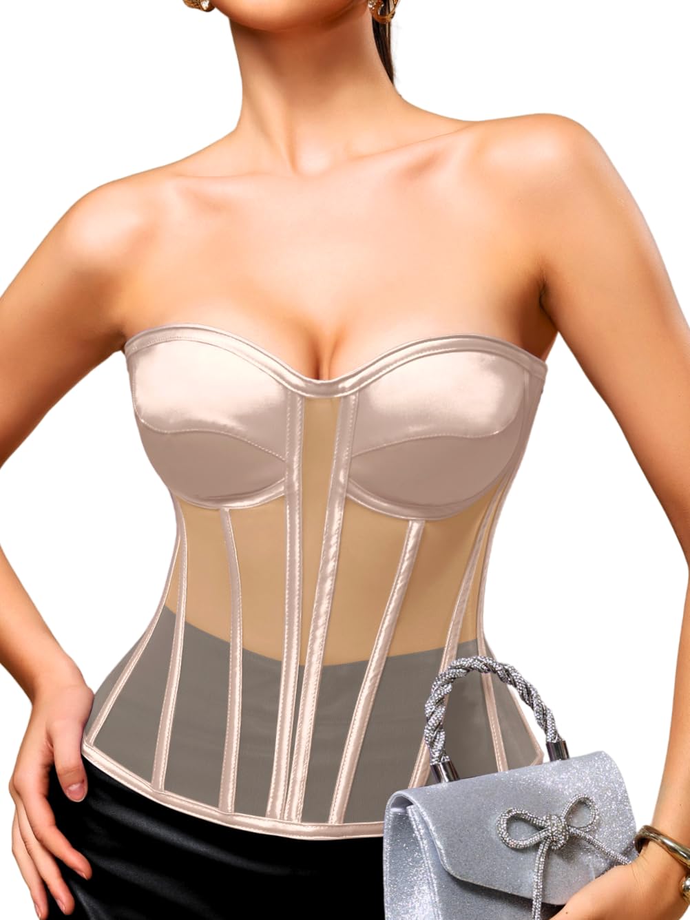 Kaei&Shi Sheer Mesh Corset Top