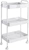 Vtopmart 3 Tier Metal Rolling Cart with Wheels, Utility Storage Cart with Handle and Lockable Casters, Storage Basket Organizer Shelves, Easy Assemble for Kitchen, Living Room, Office, Nursery, White