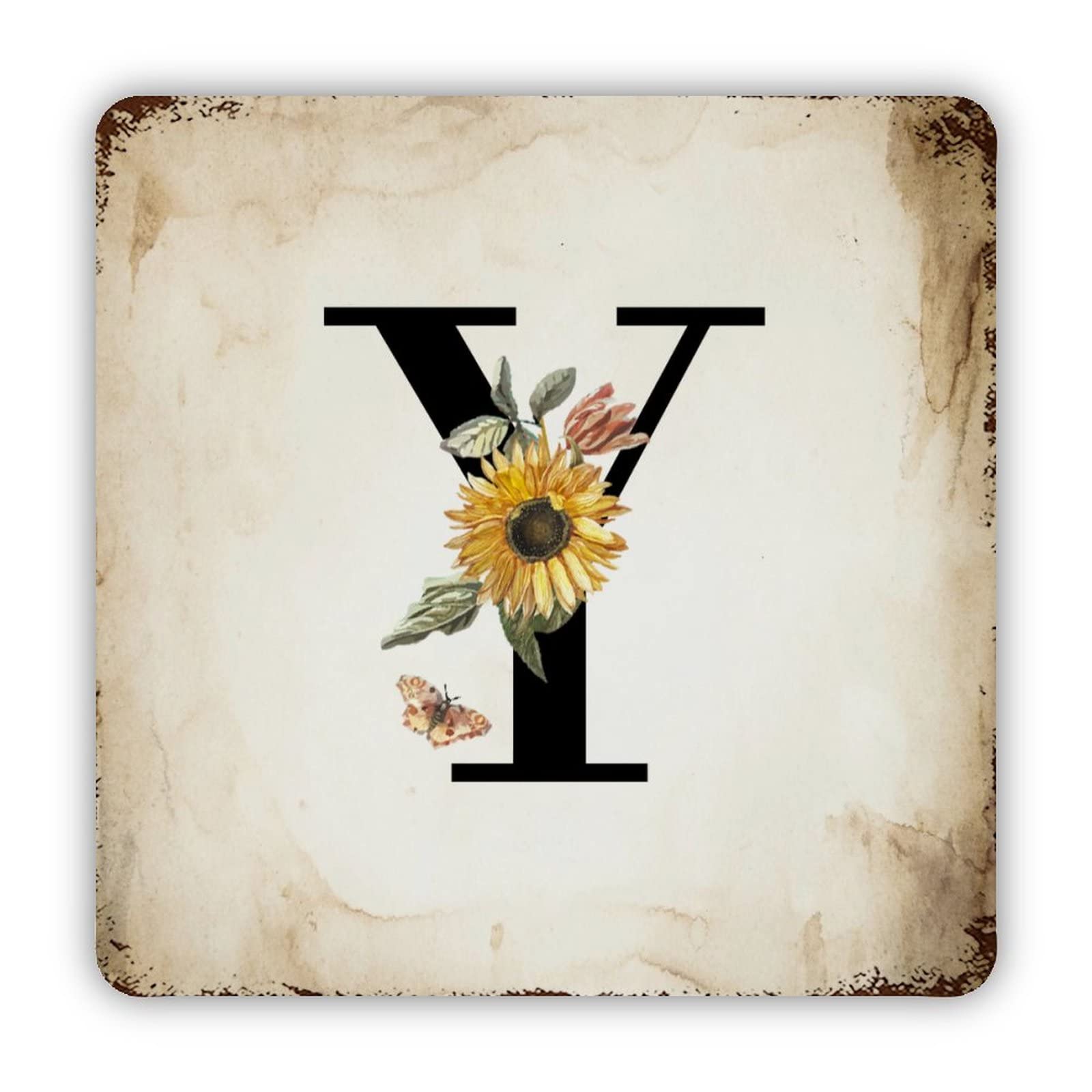 ENEDNATE Farmhouse Rustic Aluminum Sign Sunflower Black Monogram Alphabet Initial Letter Y Metal Sign Retro Aluminum Tin Sign for Kitchen Bedroom Living Room Wall Art Door Home Decor Sign 12x12 Inch