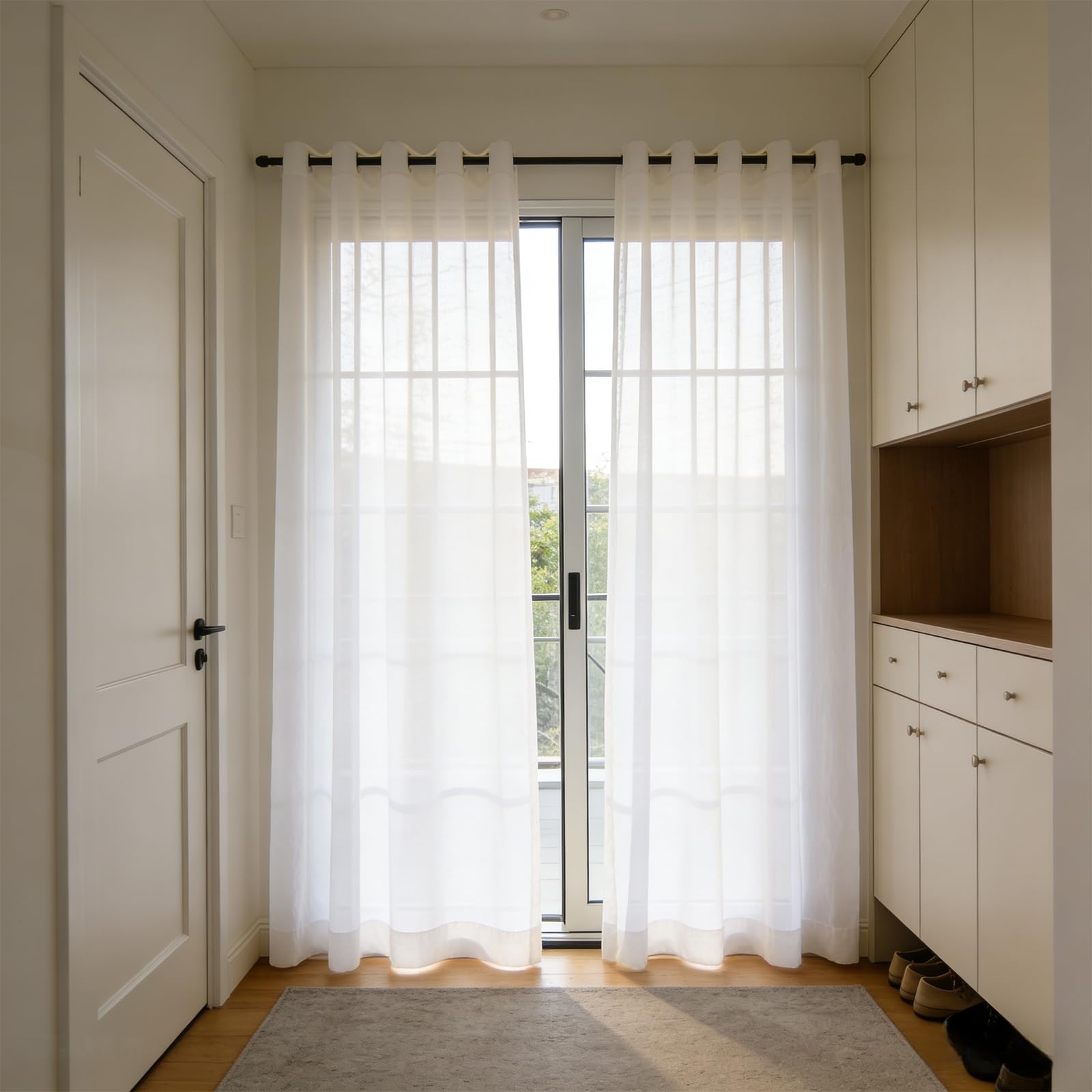 Firanka Z Woalu 230 x 137 cm Półprzezroczysty, Imitacja Lnu, Przelotka, Lekki, Przewiewny, Zasłony Z Woalu Imitującego Len Do Drzwi Tarasowych Do Sypialni I Salonu, Biały