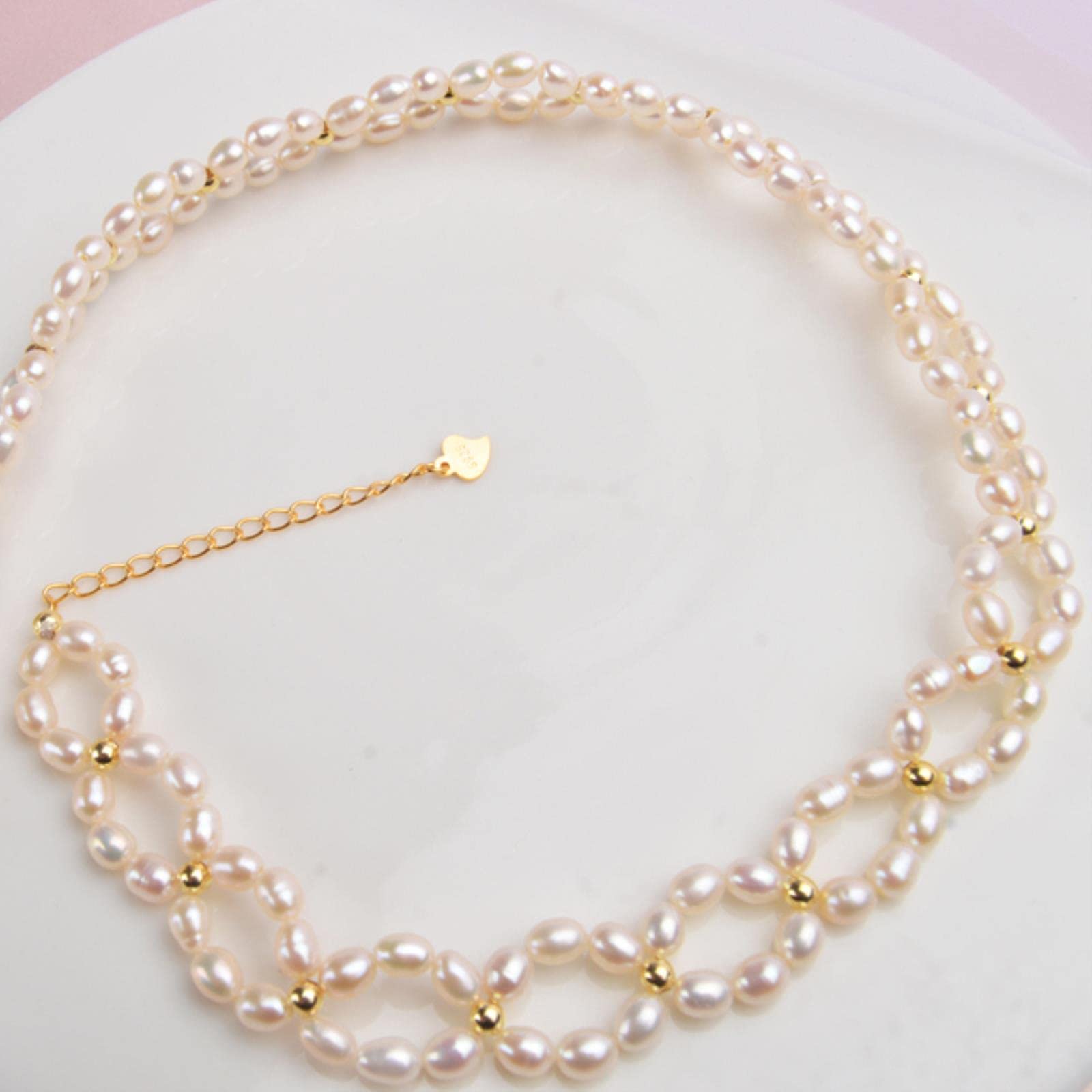 LOKILOKI Gargantilla De Perlas Naturales 925 Collares De Plata Esterlina Joyas para Mujeres 3-4 Mm Perla De Agua Dulce