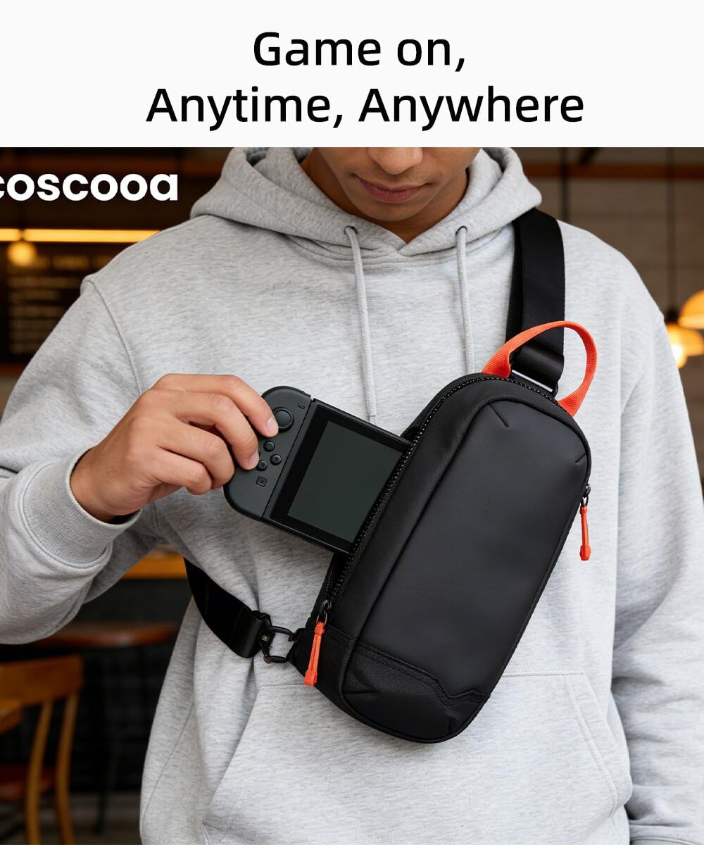 GYakeog Sling Crossbody Bag Compatible with Nintendo Switch 2, Protective Case Chest Travel Carrying Gaming Pouch with 8 Game Cartridges Slots