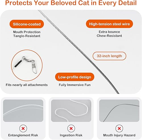 Miniatura 5 de Juguete de varita para gatos, varita retráctil con 4 recambios de juguete de plumas para enriquecimiento de gatos de interior, juguete interactivo