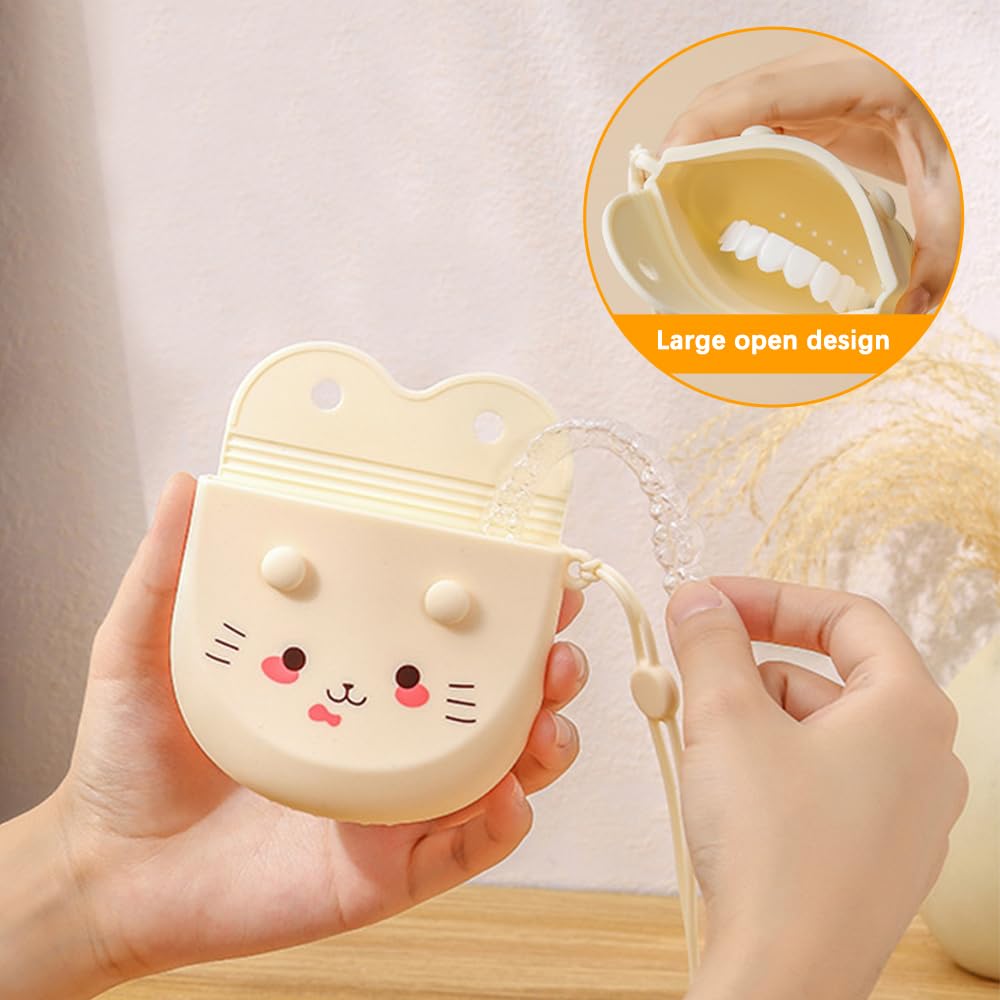 Boîte de Rangement Pour Prothèses, Dispositif de Retenue de Nettoyage Portable, Sac de Rangement en Silicone Pour Bretelles en Silicone (9,5 X 8 Cm)